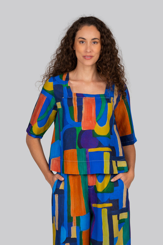 Kaleido "Abstract Print" Square Neck Top - 14 16