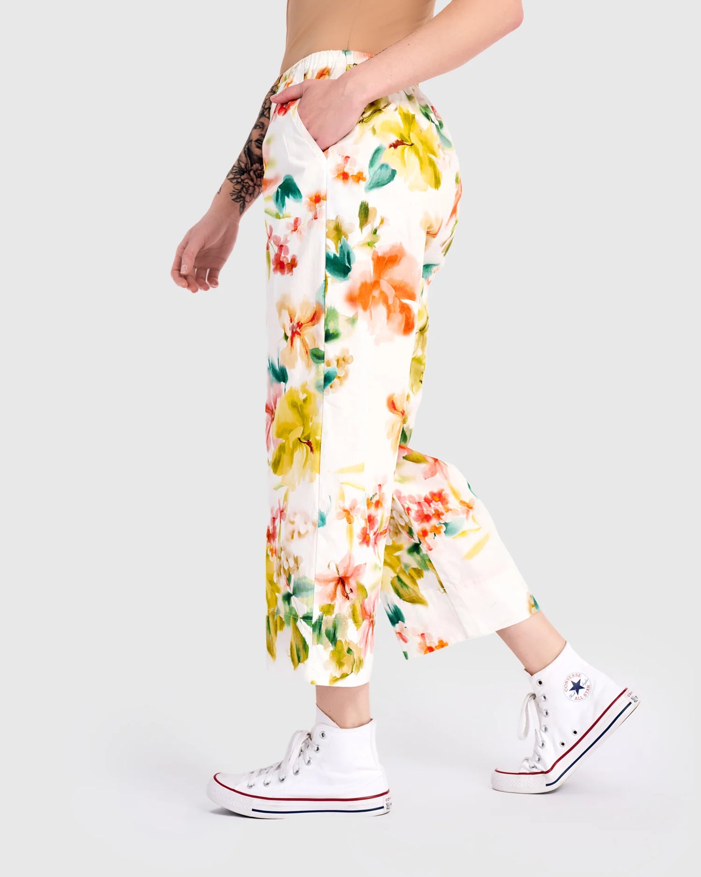 Alembika Garden Cotton Pants - White Floral - Sizes: S M L