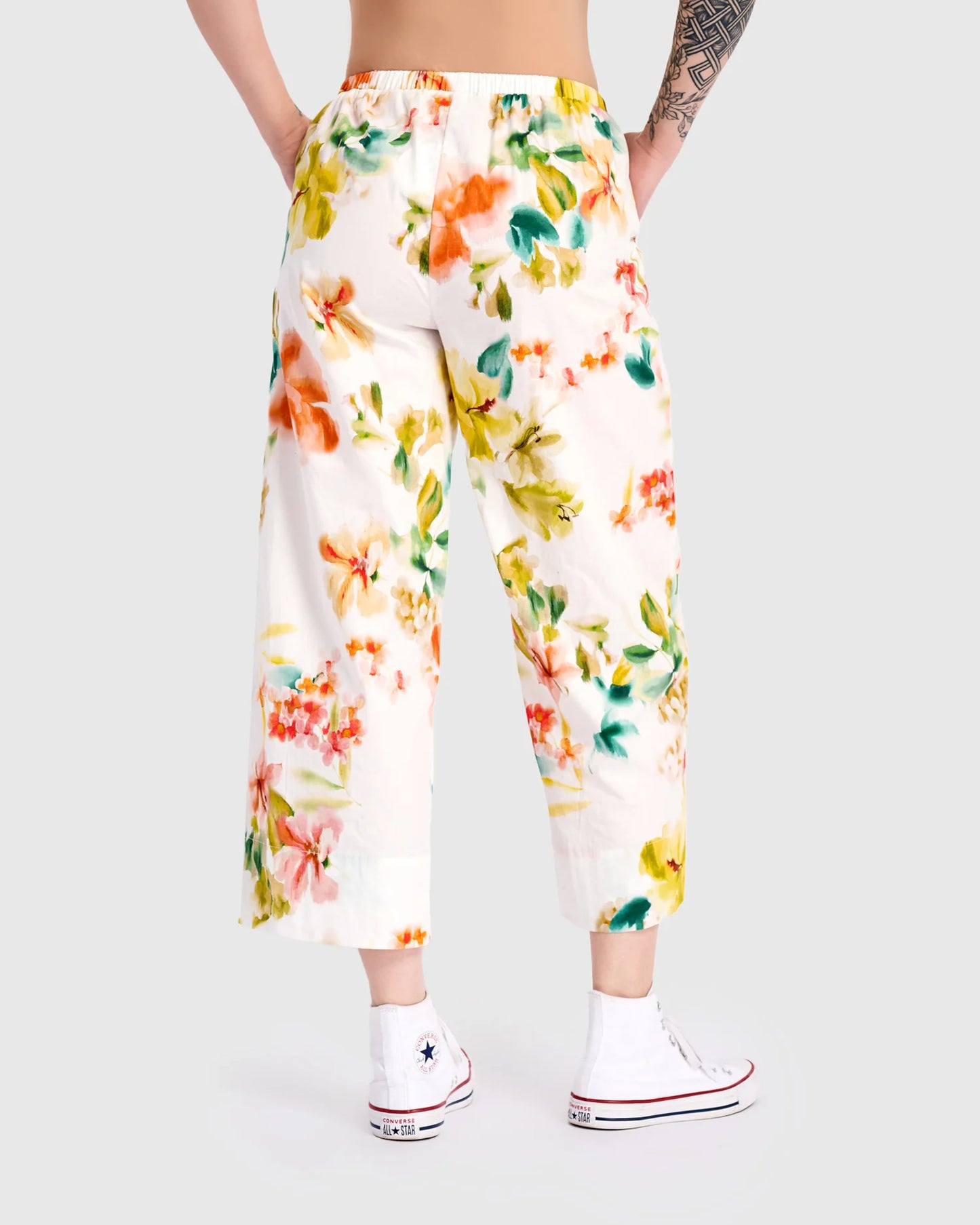 Alembika Garden Cotton Pants - White Floral - Sizes: S M L