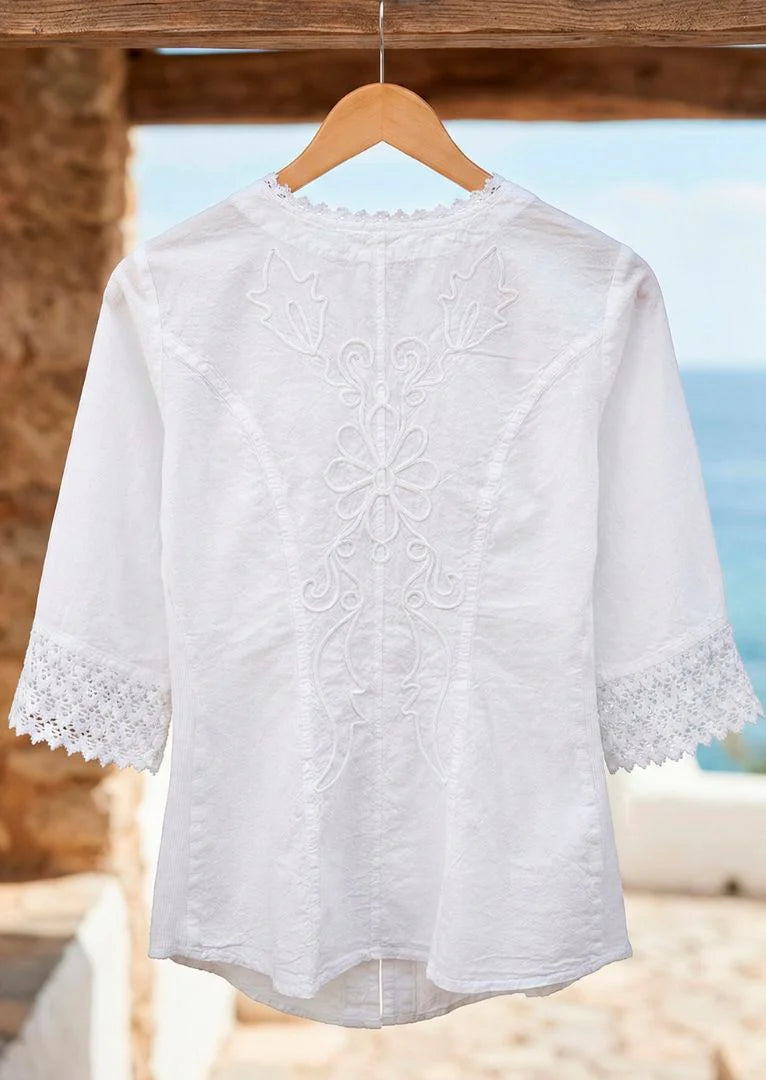 Gretty Zueger "Nazira 3/4 Sleeve Cotton Blouse" - White - Sizes: S M L