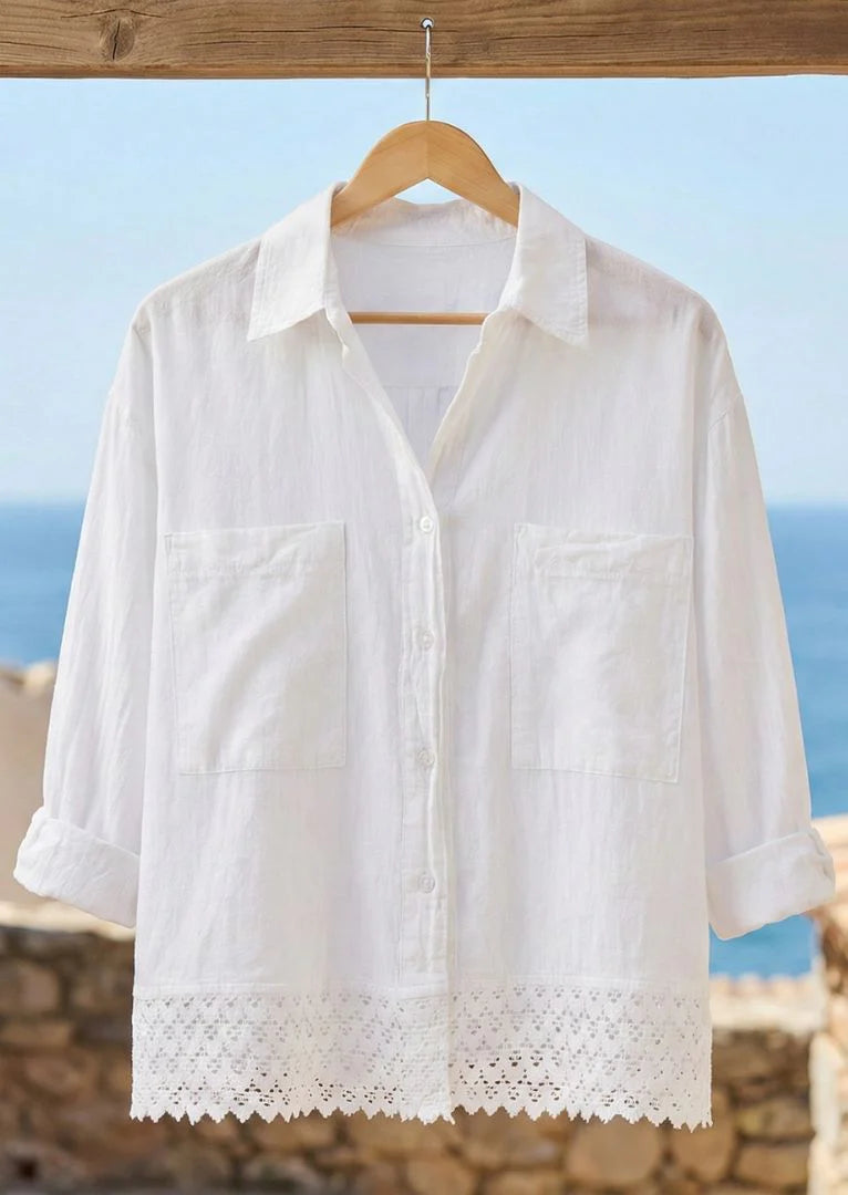 Gretty Zueger "Silvana Long Sleeve Cotton Blouse" - White - Sizes: M L XL