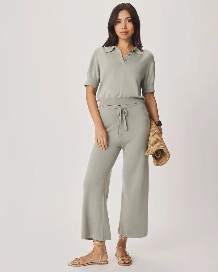 Splendid "Christa" Polo Short Sleeve Sweater - Eucalyptus - Sizes: S M L