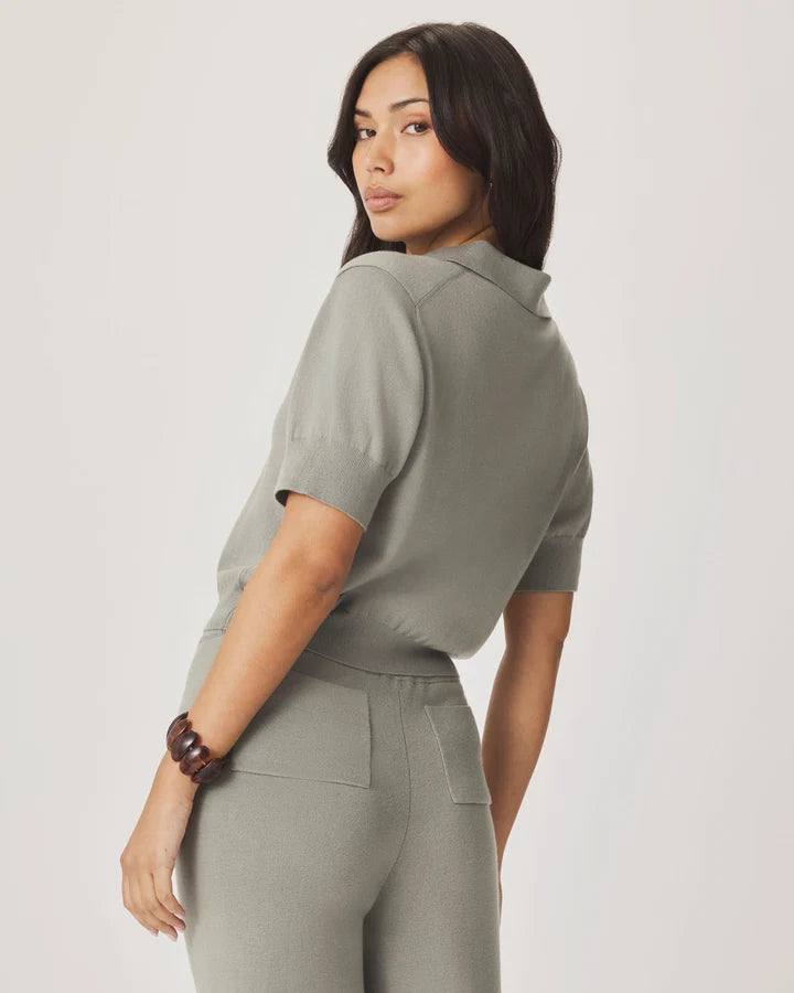 Splendid "Christa" Polo Short Sleeve Sweater - Eucalyptus - Sizes: S M L