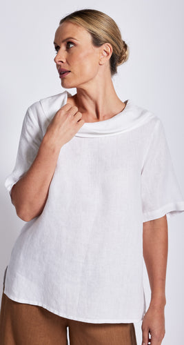 See Saw    Cowl Neck Short Sleeve Button Back Top    White   -   Sizes:  8  14