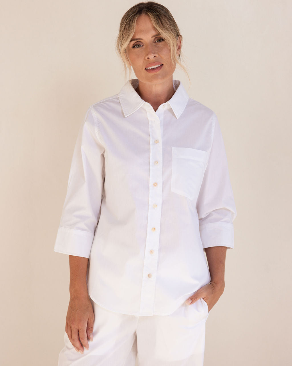 See Saw White Cotton Button Up Shirt - Sizes: 10 16 18