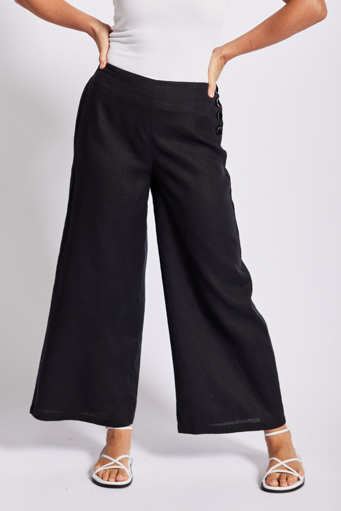 See Saw      Linen Palazzo Pant    Black   -   Sizes: 12