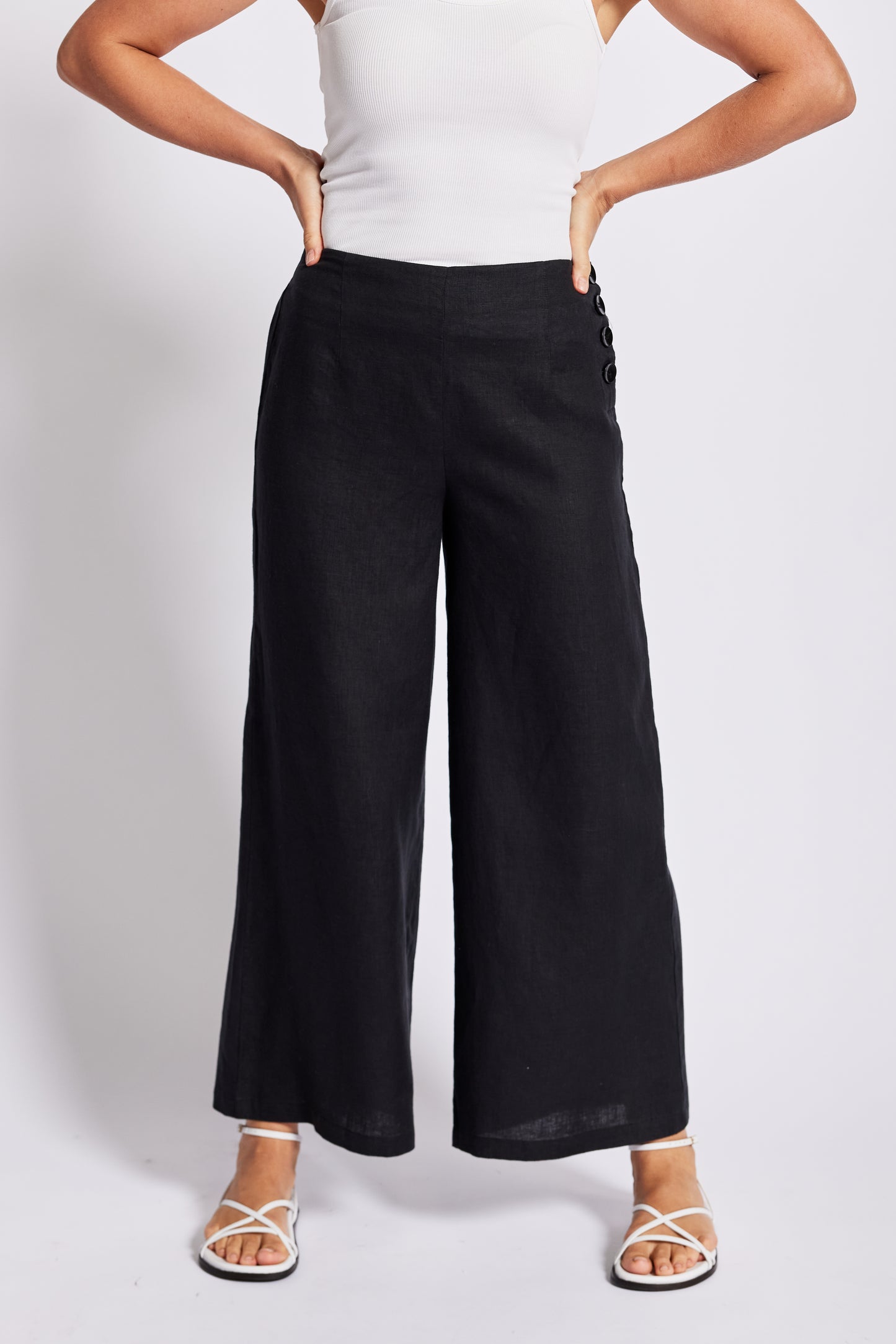 See Saw      Linen Palazzo Pant    Black   -   Sizes: 12