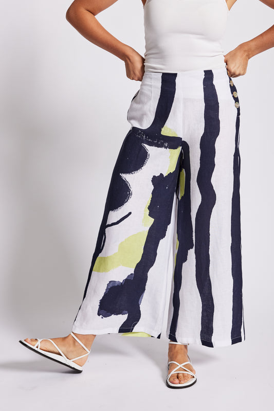 See Saw    Wide Leg Pants   Navy/Pine Lime/White   -   Sizes:   14 16