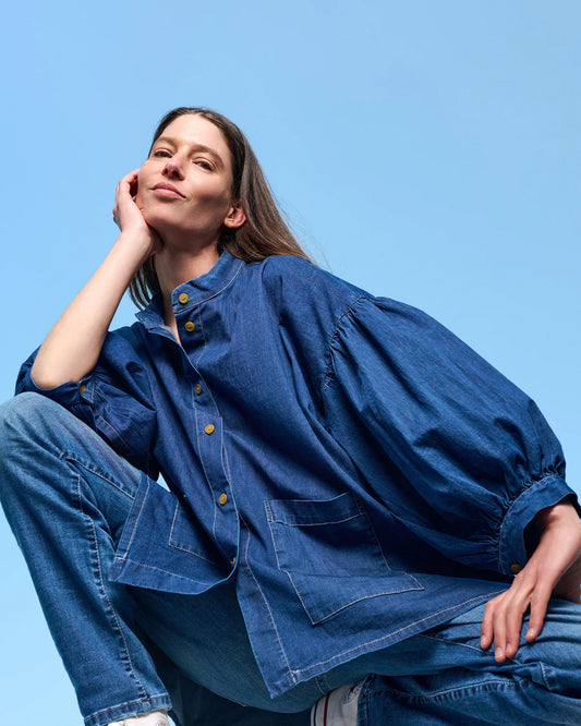 Alembika Penelope Puff Top - Denim - Sizes: XS S