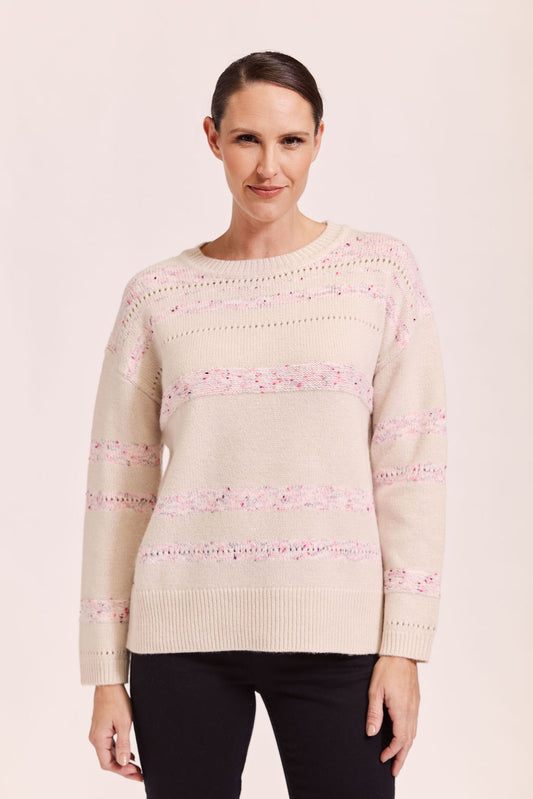 See Saw Cream Speckle Stripe Sweater - Sizes: S M L XL