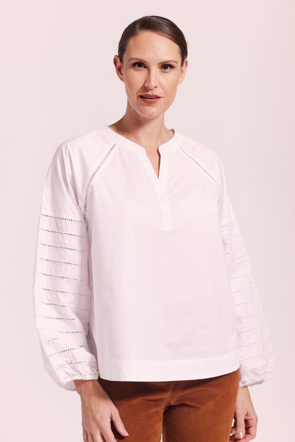 See Saw    White Shirt With Broderie Sleeve  - Sizes: 8 10 12  16