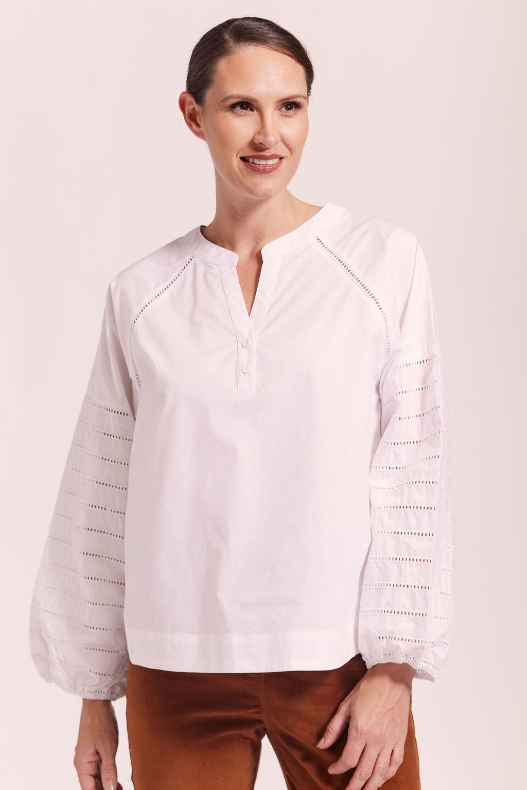 See Saw    White Shirt With Broderie Sleeve  - Sizes: 8 10 12  16