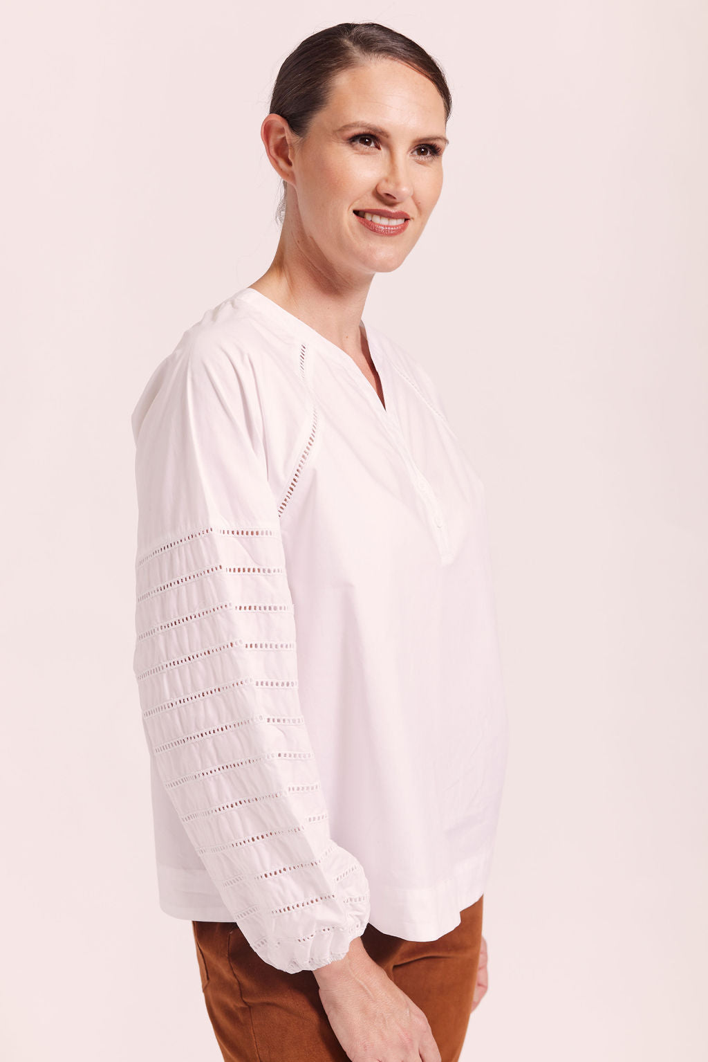 See Saw    White Shirt With Broderie Sleeve  - Sizes: 8 10 12  16