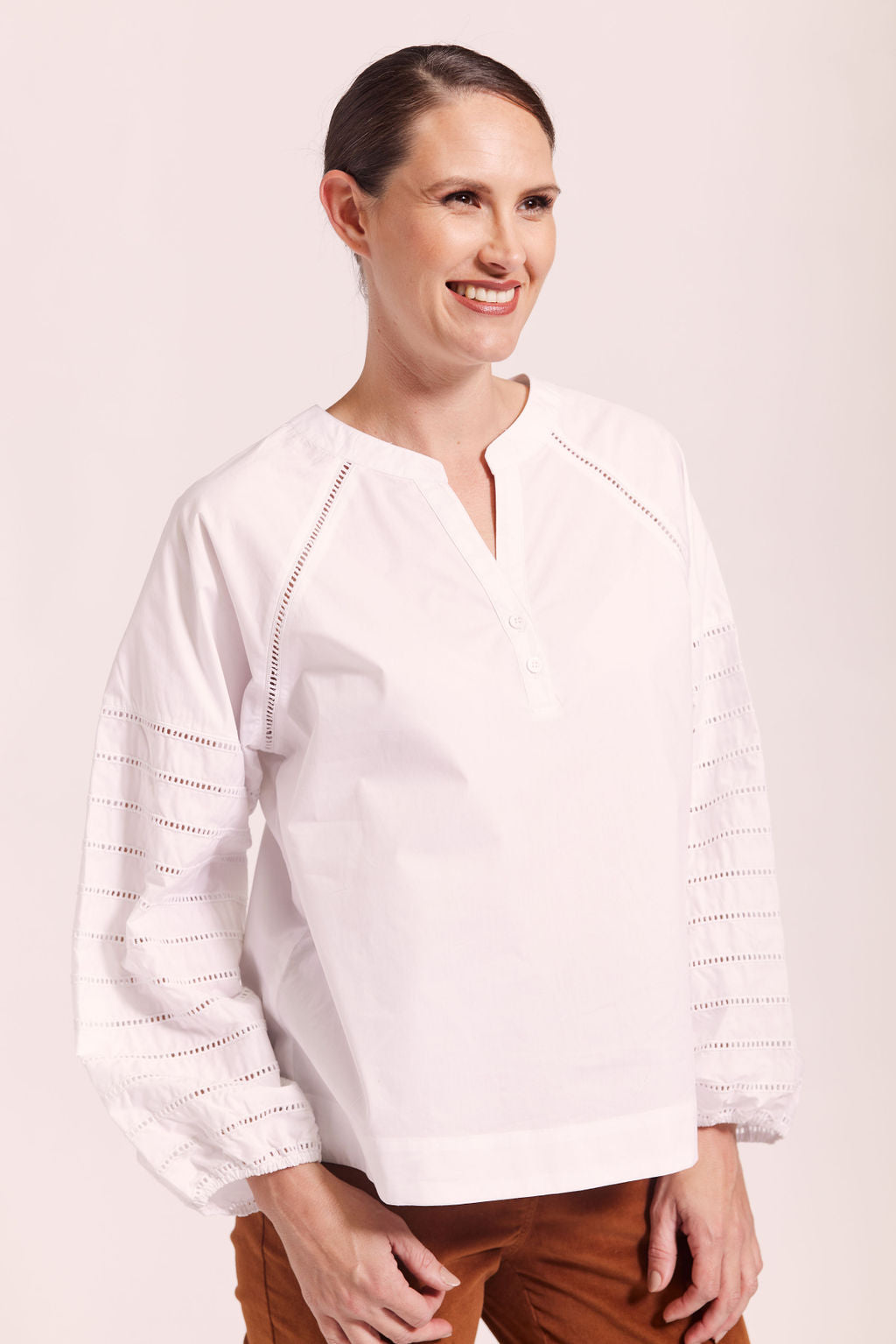 See Saw    White Shirt With Broderie Sleeve  - Sizes: 8 10 12  16