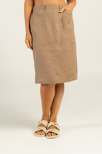SALE  See Saw   Classic Linen Skirt   Stone   -   Sizes: 10  16