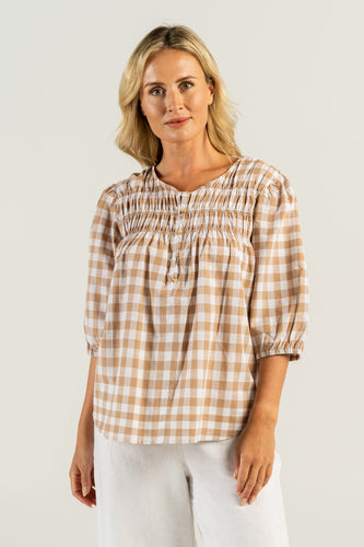 SALE   See Saw    Toffee/White Gingham Smock Top   -   Sizes: 12