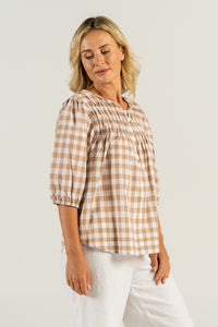 SALE   See Saw    Toffee/White Gingham Smock Top   -   Sizes:   8 10 12