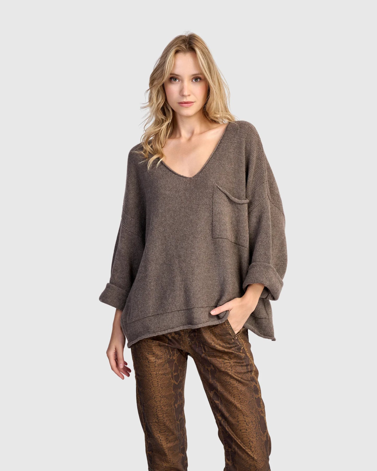 Alembika Basic Pullover Sweater - Brown - Sizes: S M