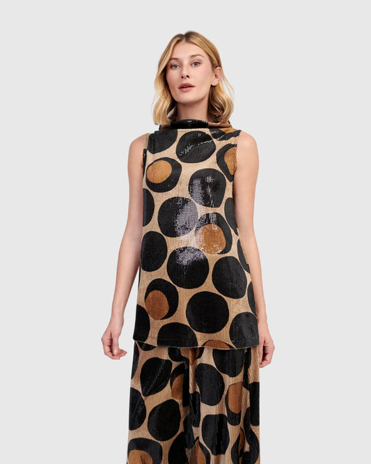 Alembika Tinsel Sequin Bistro Top -  Eclipse Print - Sizes: S M