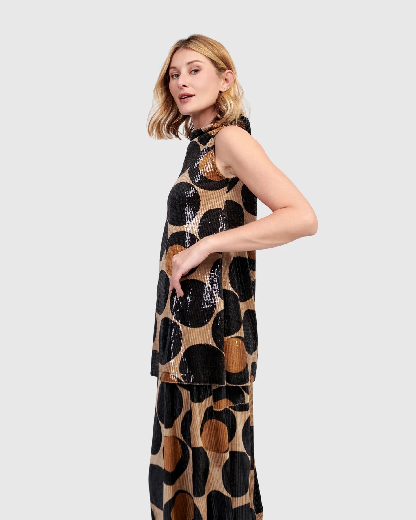 Alembika Tinsel Sequin Bistro Top -  Eclipse Print - Sizes: S M