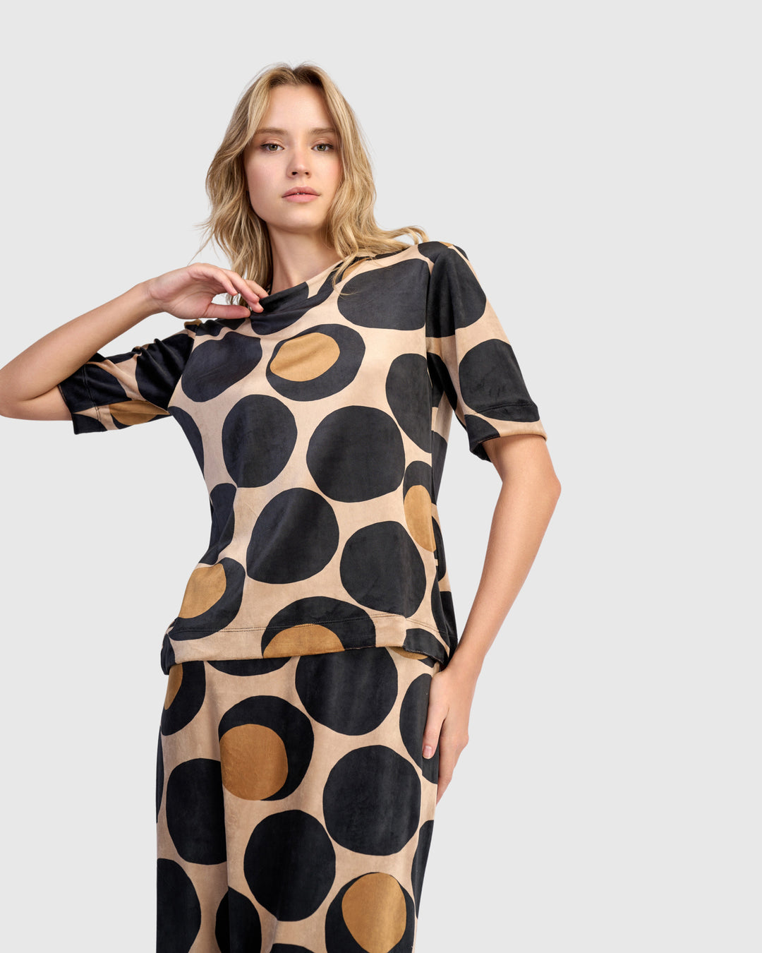 Alembika  Uma Velvet Mock Neck Tee - Eclipse Print - Sizes: S M