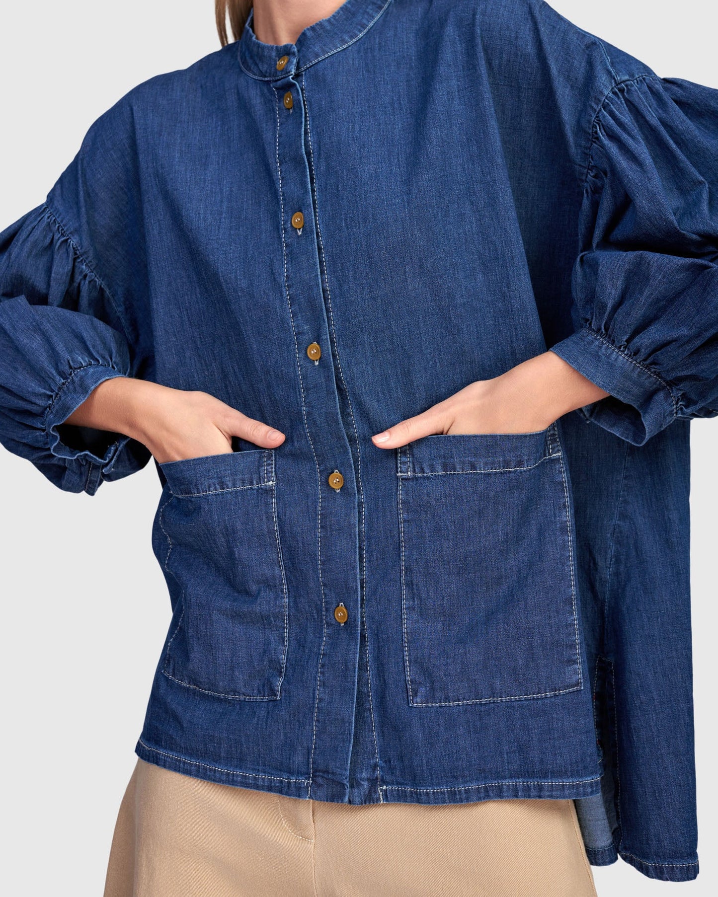 Alembika Penelope Puff Top - Denim - Sizes: XS S