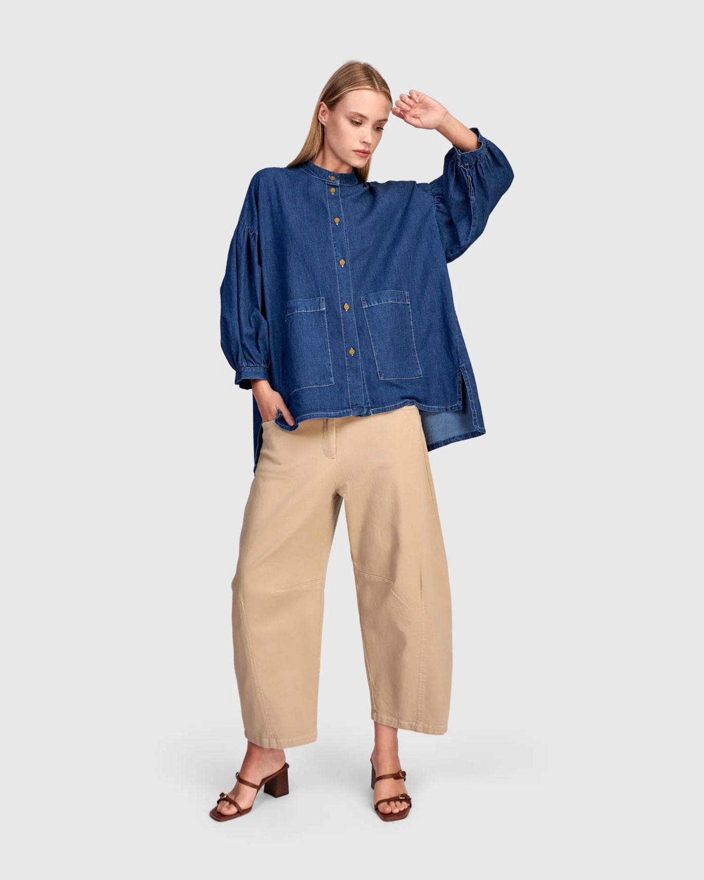 Alembika Penelope Puff Top - Denim - Sizes: XS S