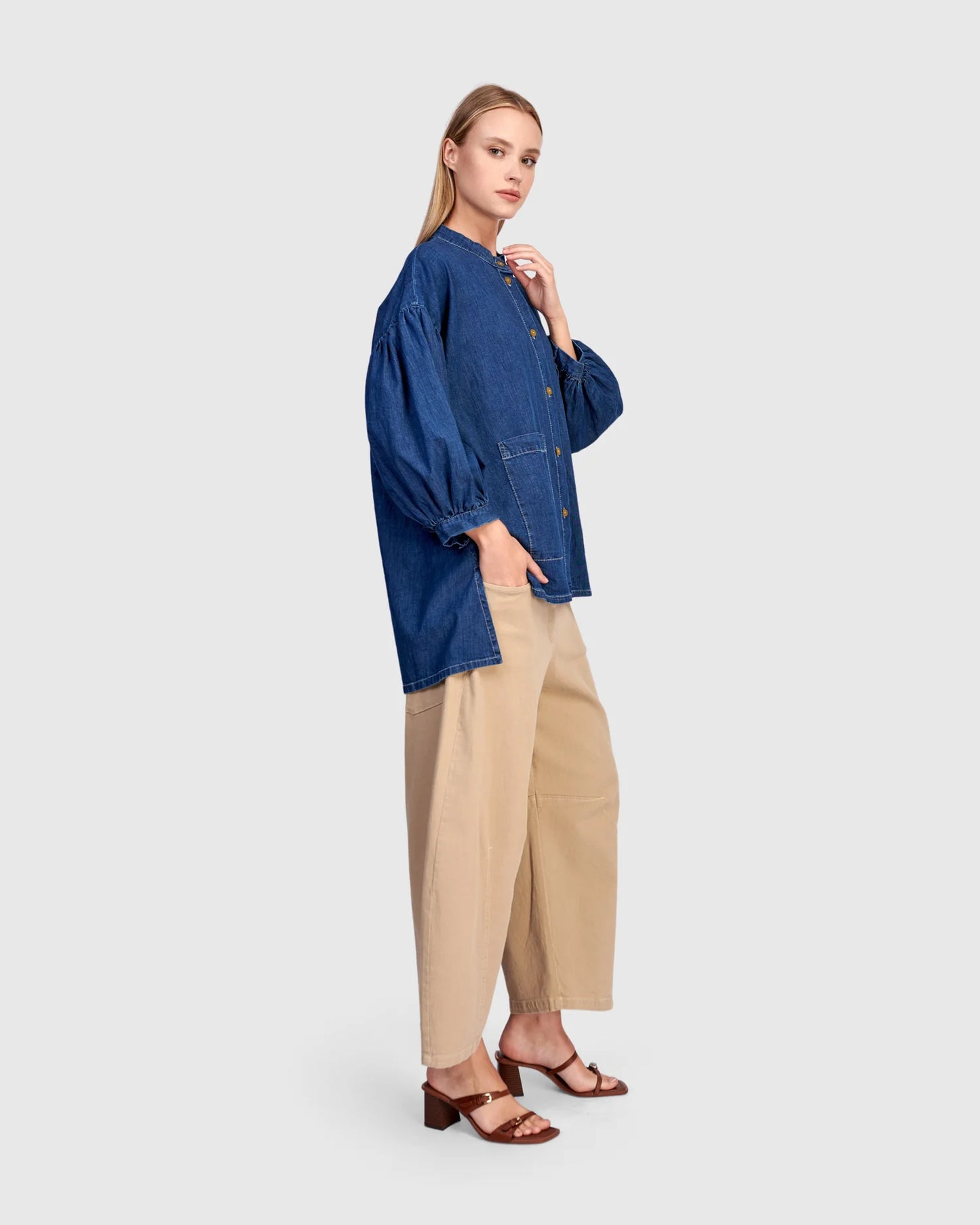 Alembika Penelope Puff Top - Denim - Sizes: XS S
