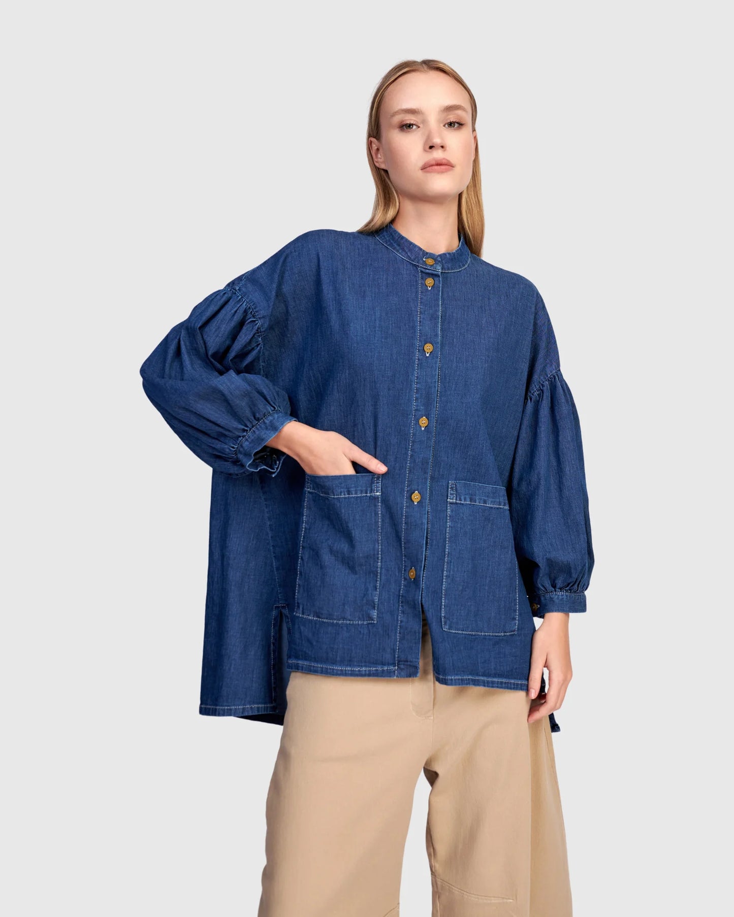 Alembika Penelope Puff Top - Denim - Sizes: XS S