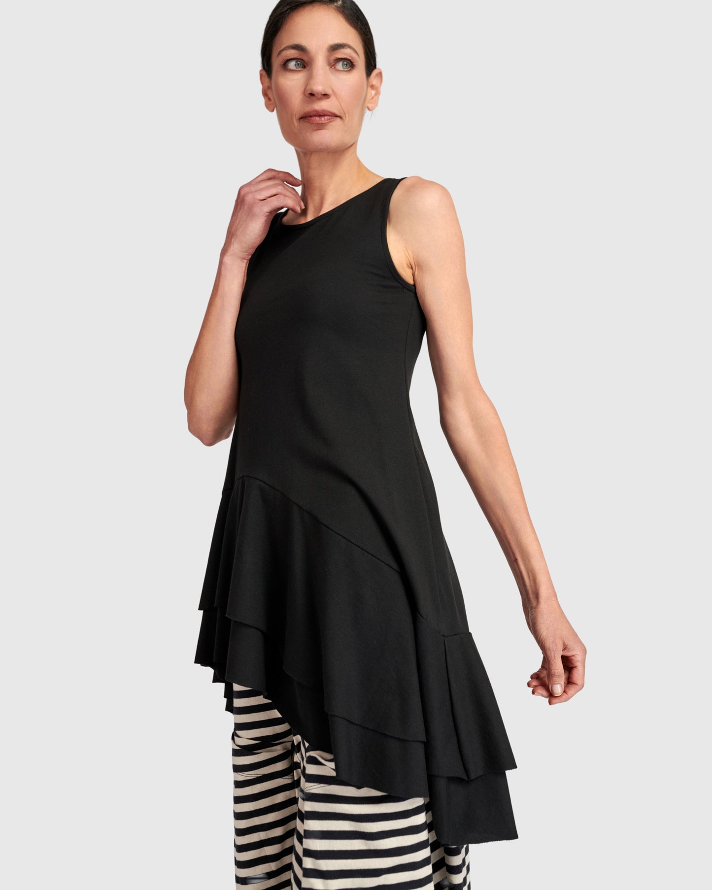 Urban Staple Ruffle Tank- Black - Sizes: 8(0) 12(2) 14(3)