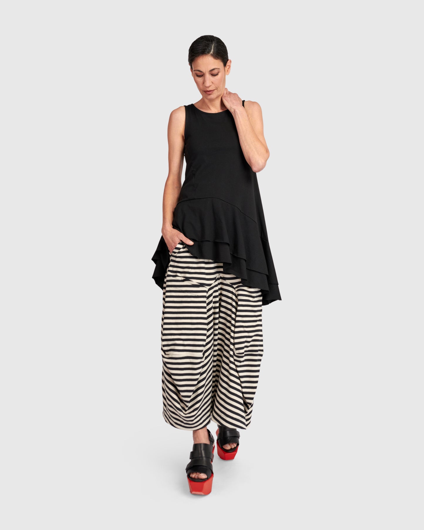 Urban Staple Ruffle Tank- Black - Sizes: 8(0) 12(2) 14(3)