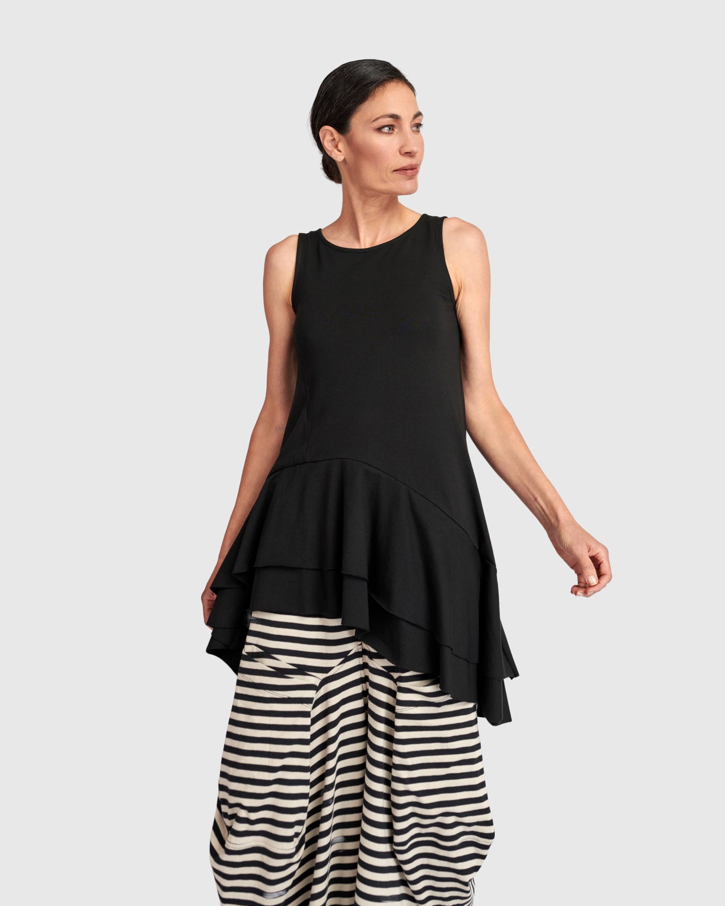 Urban Staple Ruffle Tank- Black - Sizes: 8(0) 12(2) 14(3)