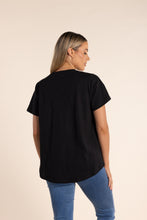 Load image into Gallery viewer, Two-T&#39;s    Black Crew Neck T Shirt with Black Sequin Logo  -  Size:  8