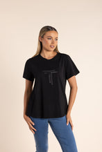 Load image into Gallery viewer, Two-T&#39;s    Black Crew Neck T Shirt with Black Sequin Logo  -  Size:  8