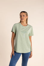 Load image into Gallery viewer, Two-T&#39;s     Soft Green Crew Neck T Shirt w Sequin Logo   -   Sizes: 10  14