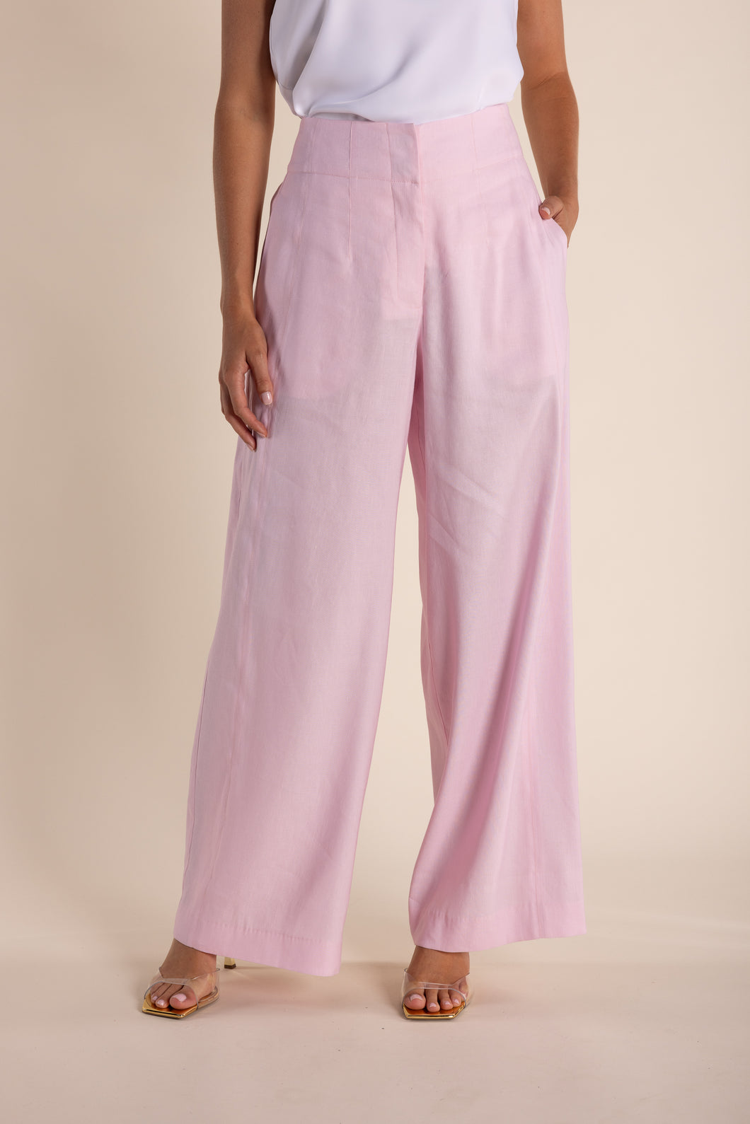 Two T's    Linen Blend Wide Leg Pant  -  Pink Rose   -   Sizes:   14