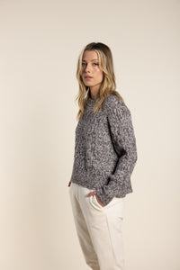 Two T's Crew Neck Cable Knit - Clove - Sizes: XS S M L