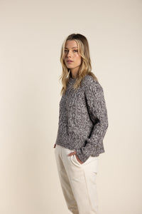 SALE  Two T's Crew Neck Cable Knit - Clove  -  Sizes:  XS  M