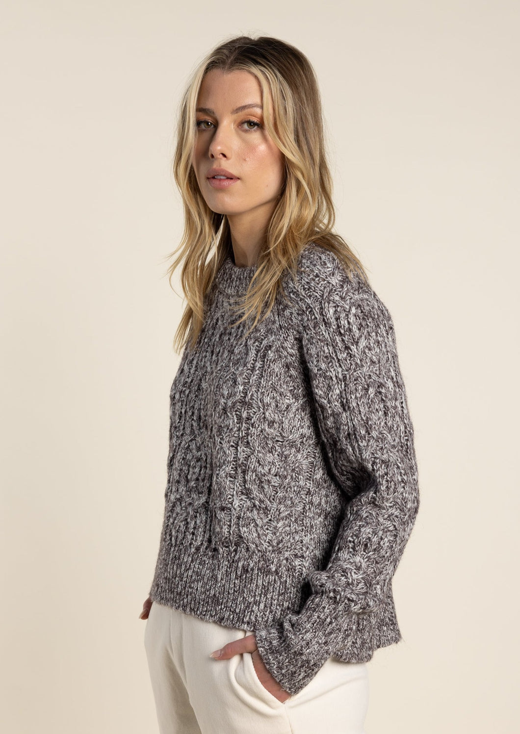 Two T's Crew Neck Cable Knit - Clove - Sizes: XS S M L