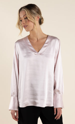 Two T's Satin V-Neck Blouse -Pale Pink - Sizes: 10 12 14 16