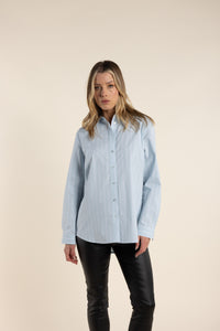 Two T's  Ice Blue Striped Shirt  -  Sizes: 10  12  14