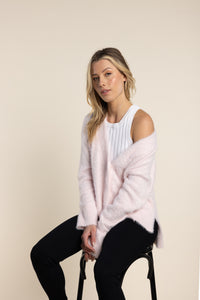 Two T's   Fluffy Cardigan   Pale Pink     - Size :  L