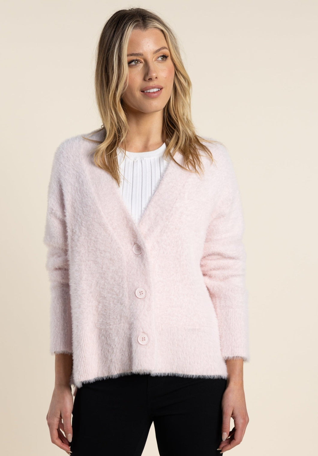Two T's   Fluffy Cardigan   Pale Pink     - Size :  L