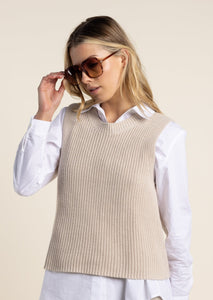 Two T's   Cotton Rib Round Neck Vest   Natural  -  Sizes:  M  L