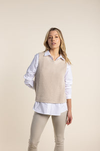 Two T's   Cotton Rib Round Neck Vest   Natural  -  Sizes:  M  L