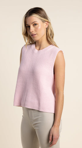 Two T's  Pale Pink Cotton Rib Round Neck Vest - Sizes: XS  S  M  L