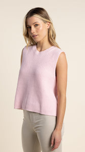 Two T's  Pale Pink Cotton Rib Round Neck Vest - Sizes: XS  S  M