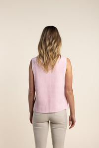 Two T's  Pale Pink Cotton Rib Round Neck Vest - Sizes: XS  S  M