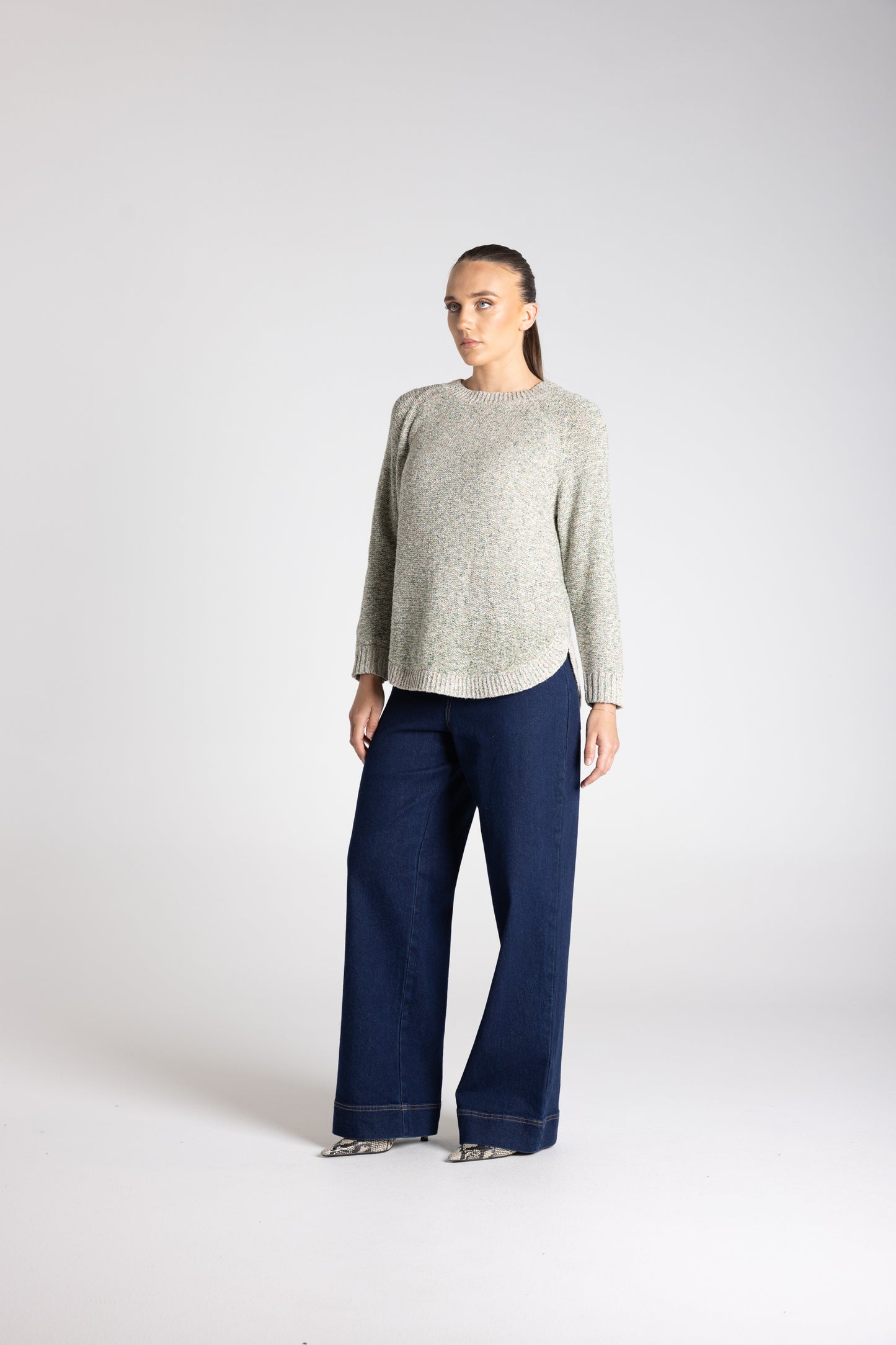 Two - T's Scoop Hem Crew Neck Jumper - Pistachio Mix - Sizes:  L XL