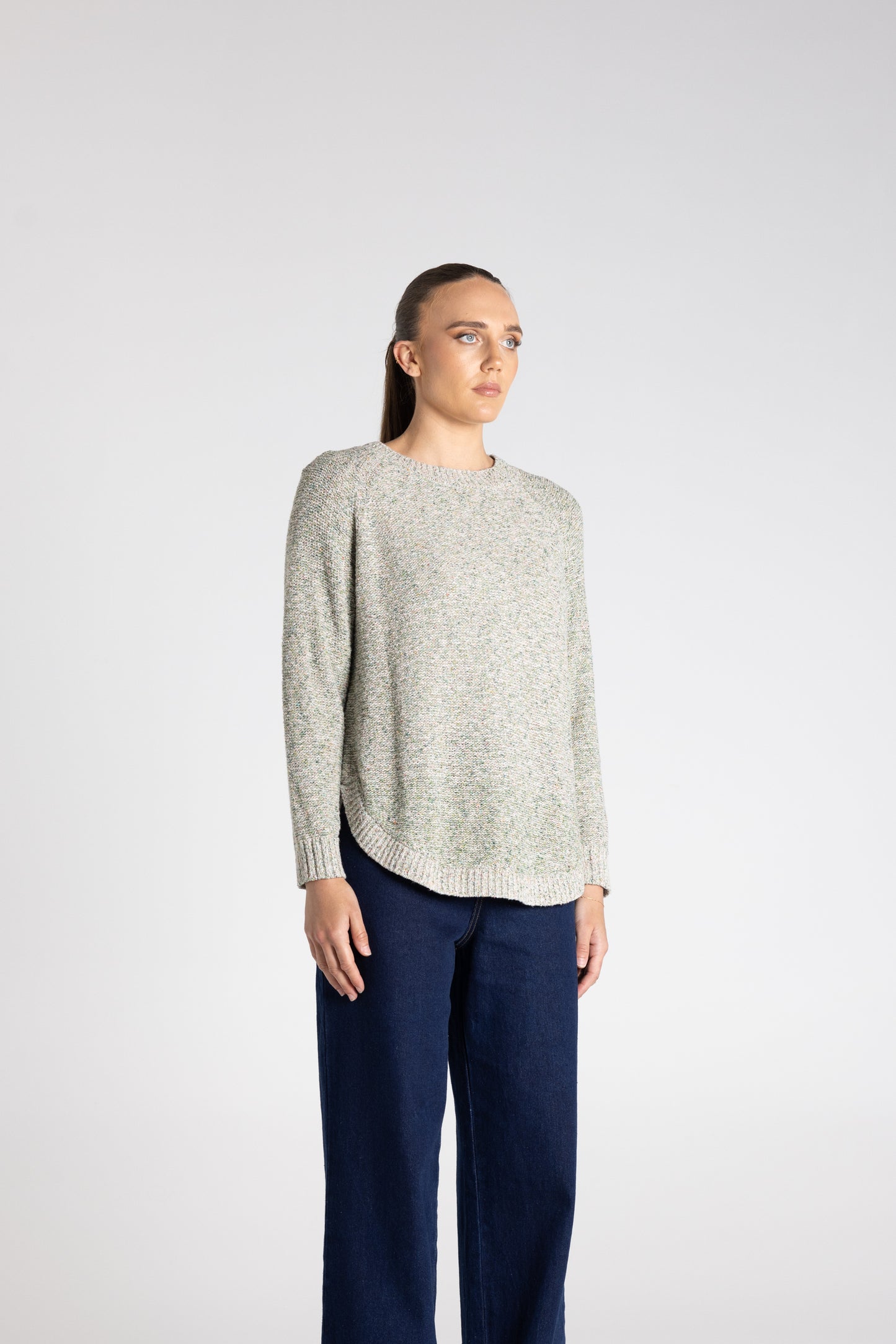 Two - T's Scoop Hem Crew Neck Jumper - Pistachio Mix - Sizes:  L XL